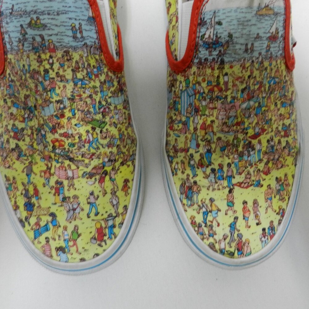 Vans Slip-On Sneakers Yellow Beach Crowd Print with Red Trim - Picture 6 of 11